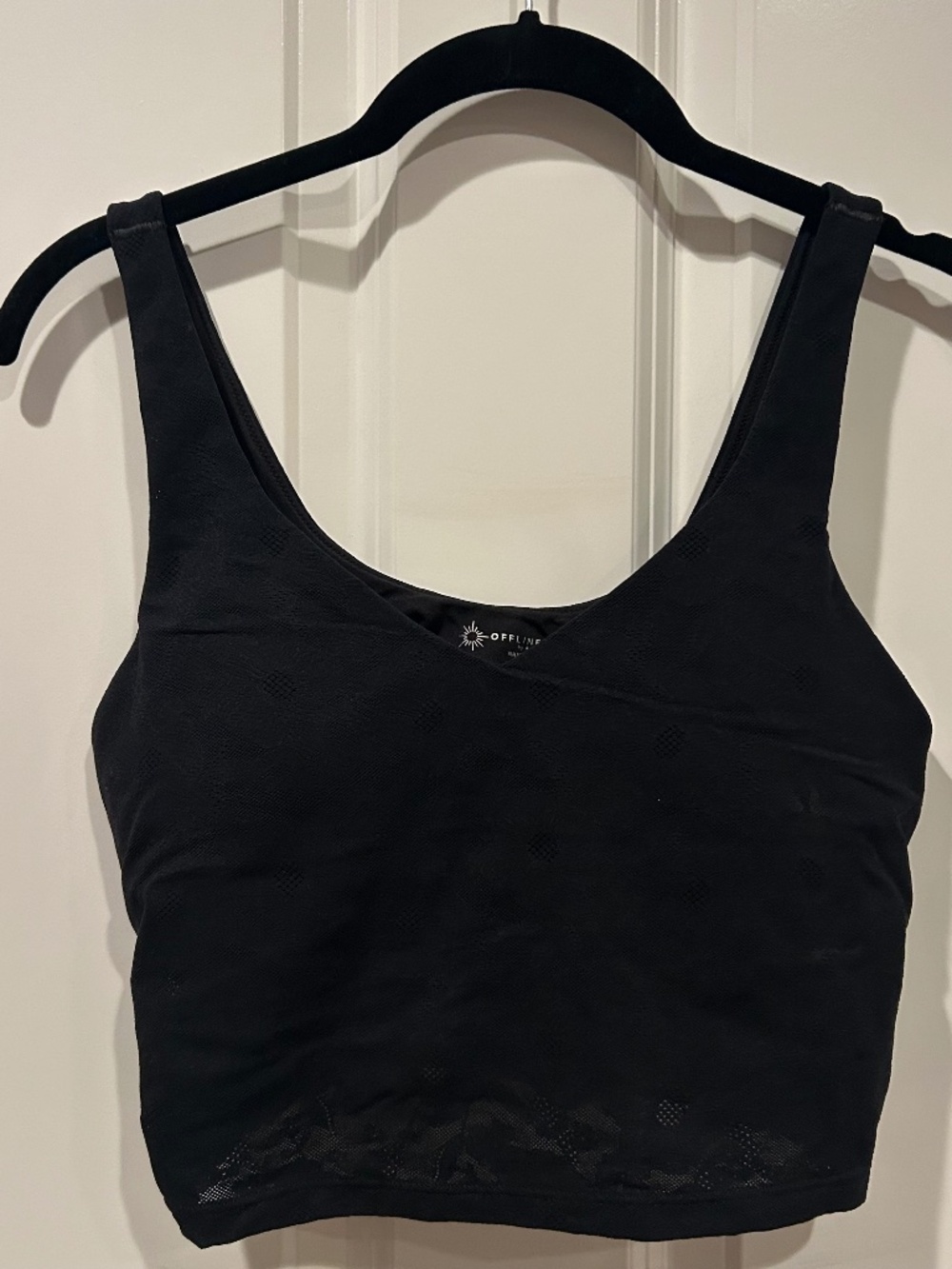 OFFLINE by Aerie Black Floral Mesh Longline Sports Bra Size Medium NWT